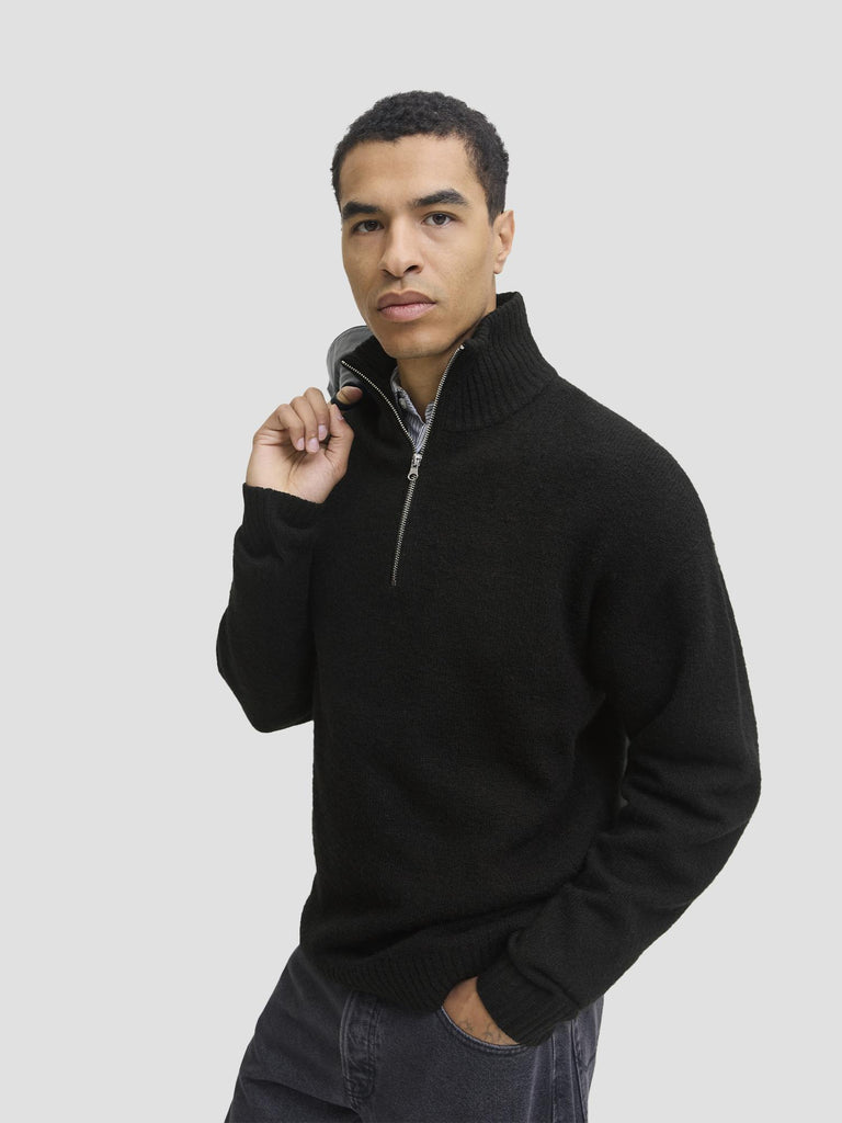 JJESOHO OLLIE KNIT HALF ZIP SN 12278937 BLACK JACK&JONES 