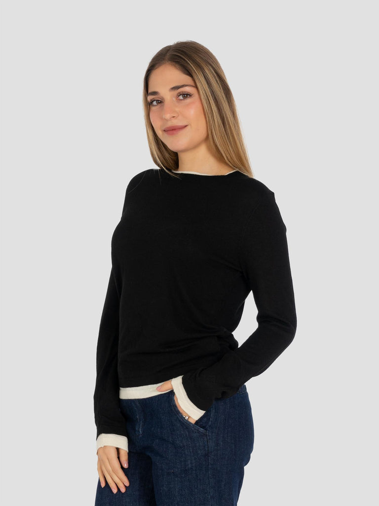 MAGLIONCINO DOPPIATO E209 NERO PANNA GROOVE 