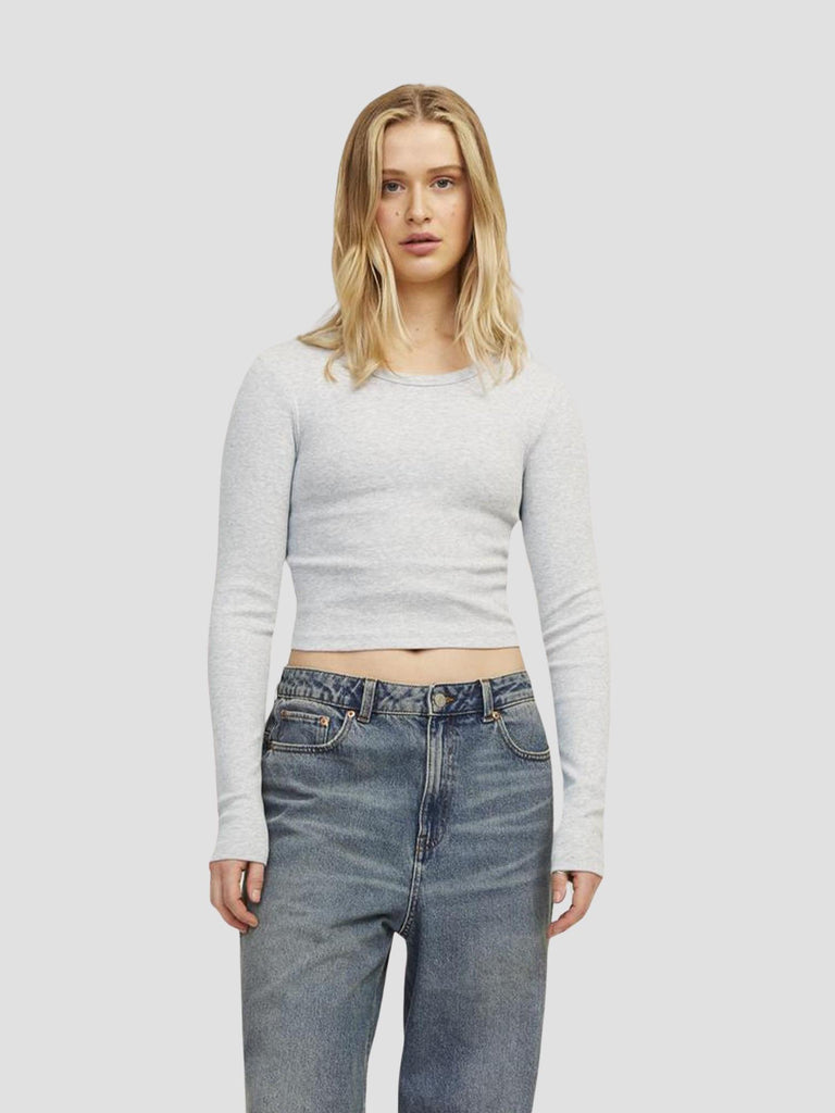 JXFELINE STR LS RIB TEE JRS NOOS 12200402 LIGHT GREY MELANGE JJXX 