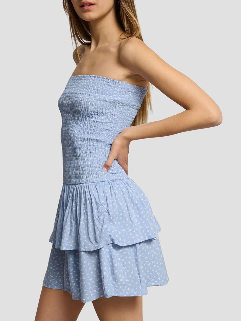 ABITO ARRICCIATO IN VISCOSA CON GONNA A BALZE VINETTO-C FLOWERS SKY-WHI SUITE BENEDICT 