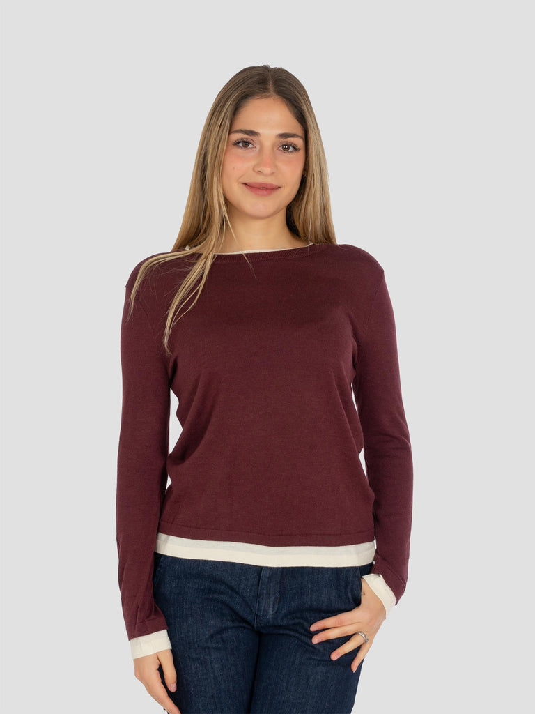 MAGLIONCINO DOPPIATO E209 BORDEAUX PANNA GROOVE 