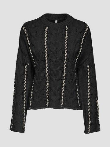 ONLTESSA LS CABEL STITCH O-NECK CC KNT 15350461 BLACK ONLY 