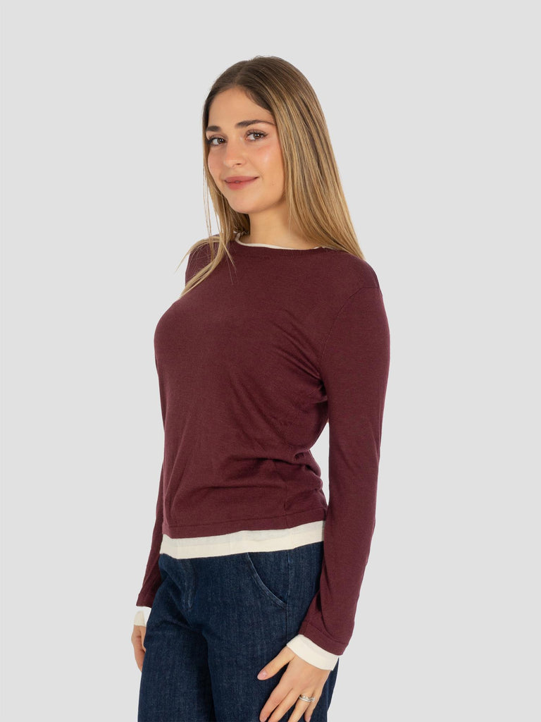 MAGLIONCINO DOPPIATO E209 BORDEAUX PANNA GROOVE 