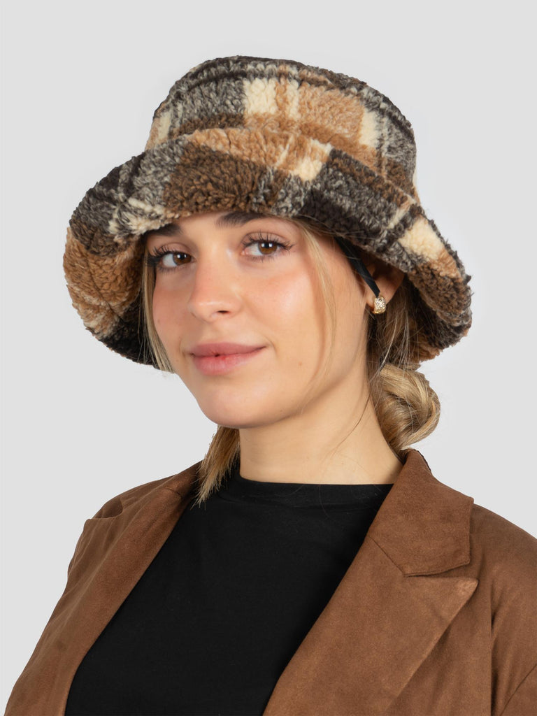 CHECK TEDDY CAP017 BEIGE BROWN GROOVE 