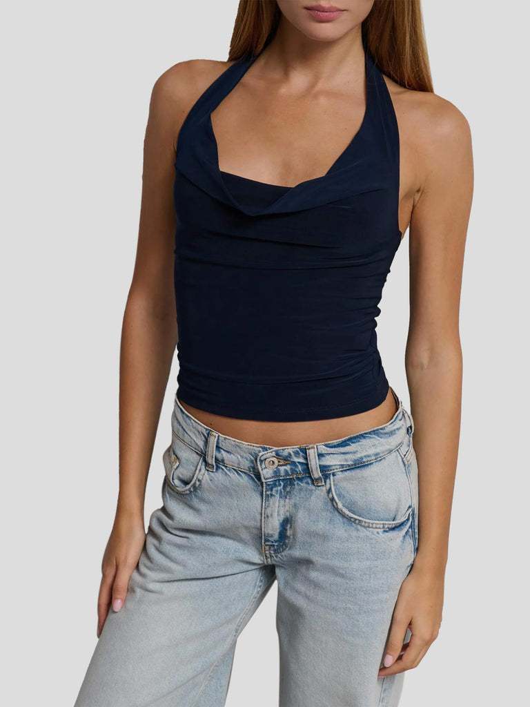 TOP SCOLLO CAPPUCCIO GIUSY BLU NAVY SUITE BENEDICT 