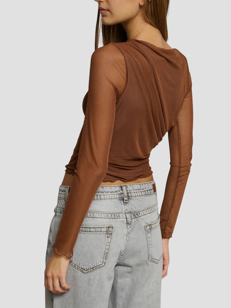 TOP IN RETE CON TRASPARENZE ARISTOS MARRONE SUITE BENEDICT 