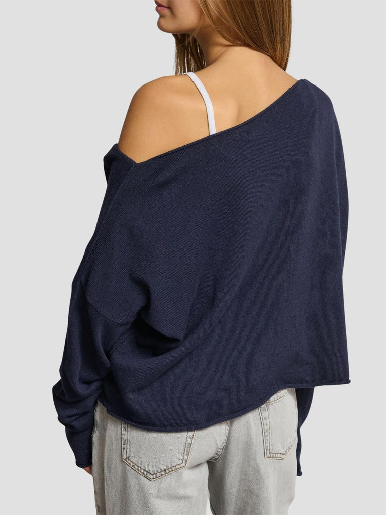 MAGLIONE AMPIO OFF-SHOULDER PRATI BLU NAVY SUITE BENEDICT 