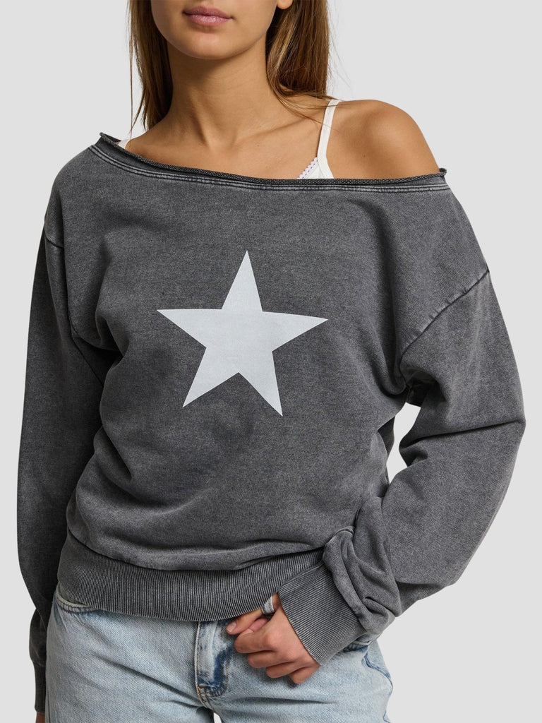 FELPA OFFSHOULDER CON STAMPA KAMAYA-STARYA BLACK WASHED SUITE BENEDICT 