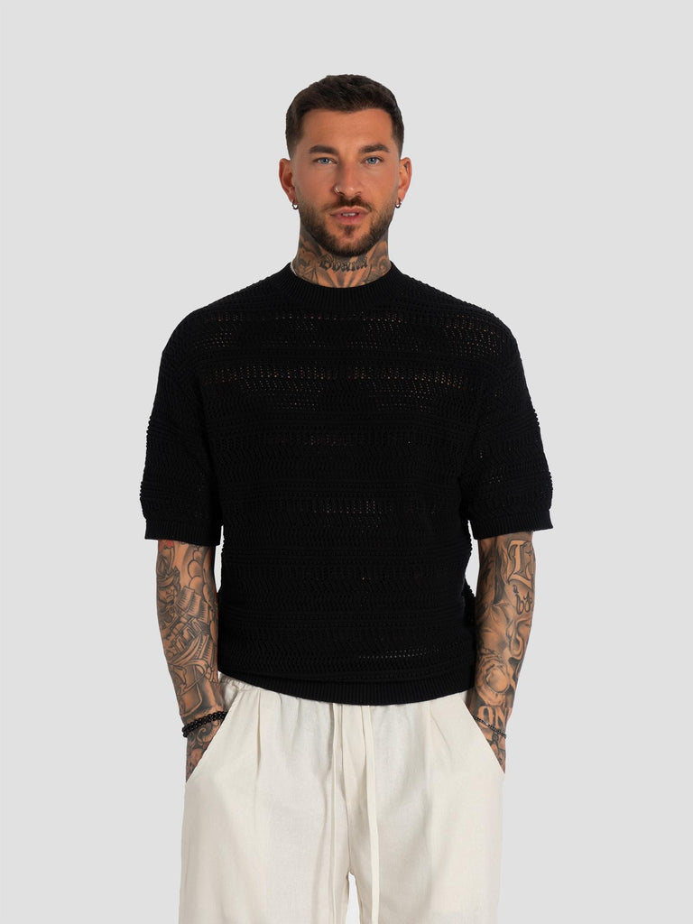 COTONE MEZZA MANICA LAVORATO MAGLIA W85888 BLACK GROOVE 