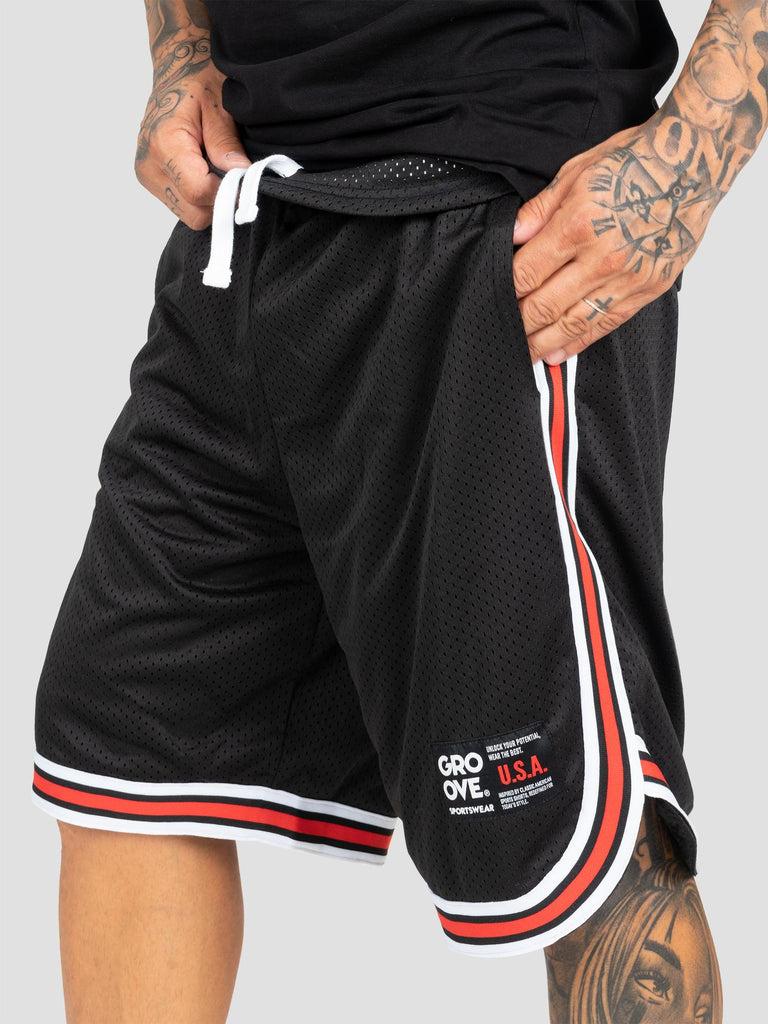 BASKETBALL SHORT MESH BANDE BSKSH001 BLACK GROOVE 