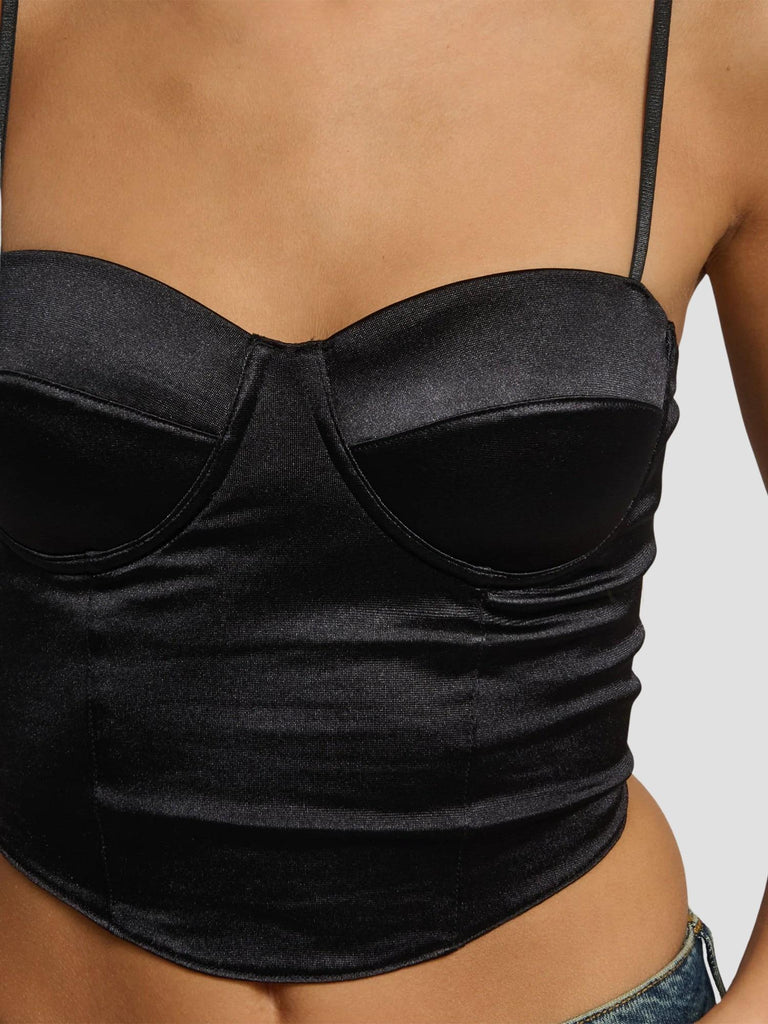 TOP BUSTINO ELASTICO EFFETTO RASO ALISON BLACK SUITE BENEDICT 