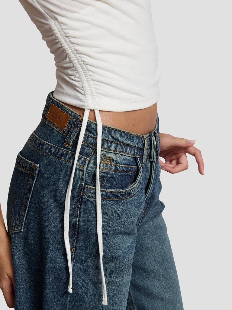 TOP MANICA CORTA CON SCOLLO INCROCIATO E ARRICCIATURA SUI FIANCHI GRISOU-MC PANNA SUITE BENEDICT 