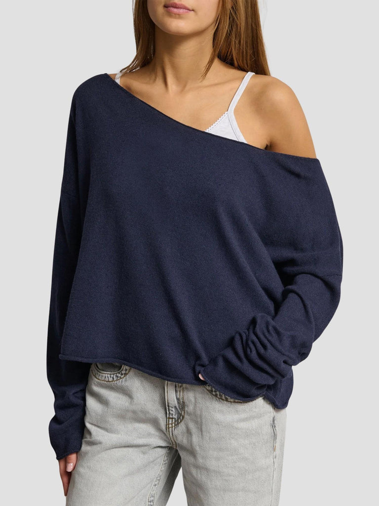 MAGLIONE AMPIO OFF-SHOULDER PRATI BLU NAVY SUITE BENEDICT 