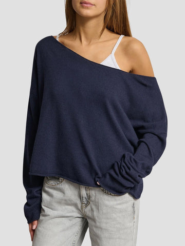 MAGLIONE AMPIO OFF-SHOULDER PRATI BLU NAVY SUITE BENEDICT 