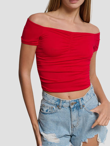 TOP OFF-SHOULDER CON ARRICCIATURE GROHL ROSSO SUITE BENEDICT 