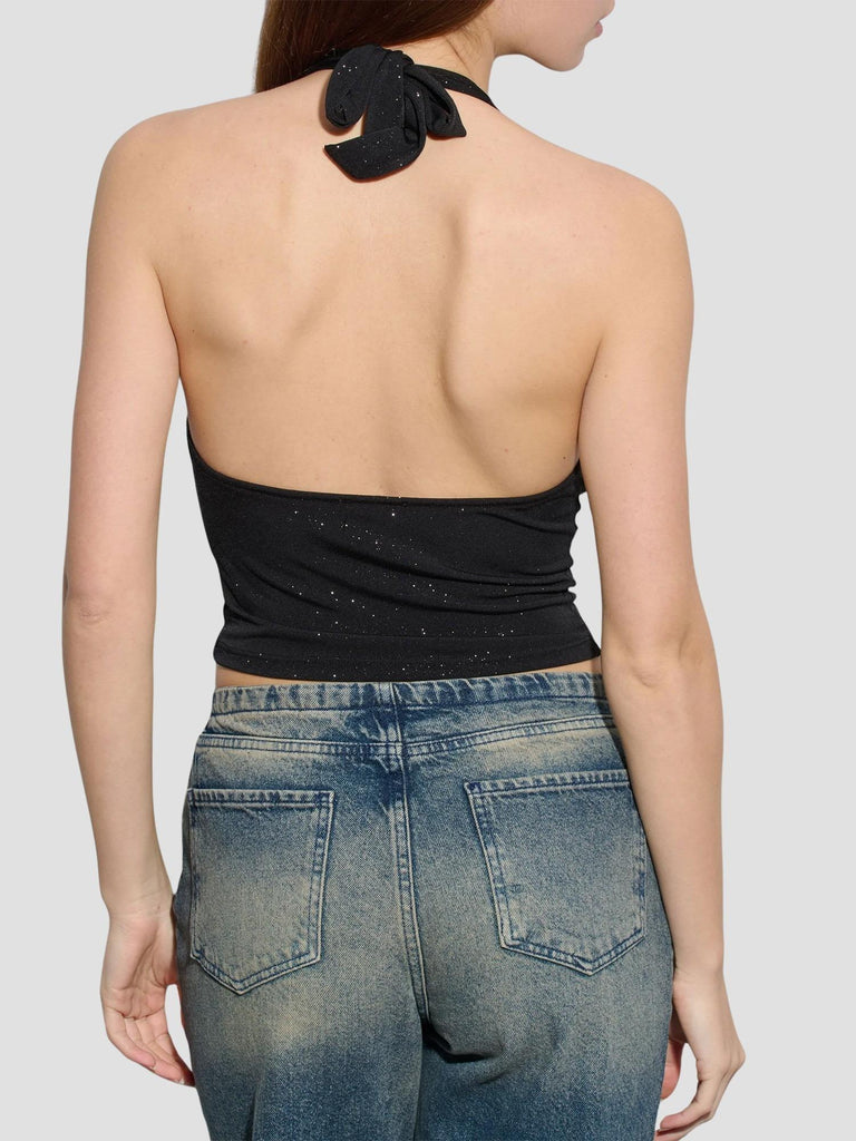 TOP LUREX SCOLLO A CAPPUCCIO AUREVOIR-LX252 NERO SUITE BENEDICT 