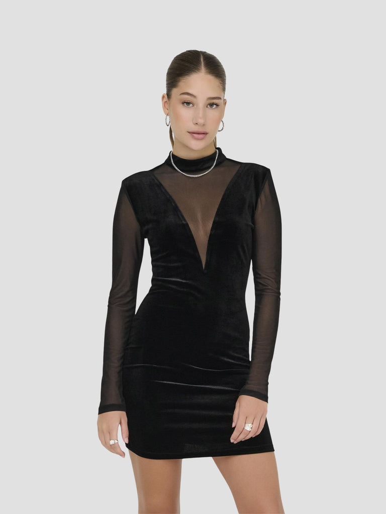 ONLSMOOTH L/S MESH MIX SHORT DRESS JRS 15360667 BLACK ONLY 