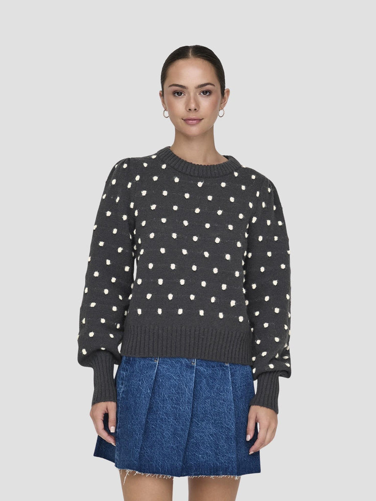 JDYSIGRID LIFE L/S ON PUFF PULL KNT NOOS 15304813 DARK GREY MELANGE JACQUELINE DE YONG 