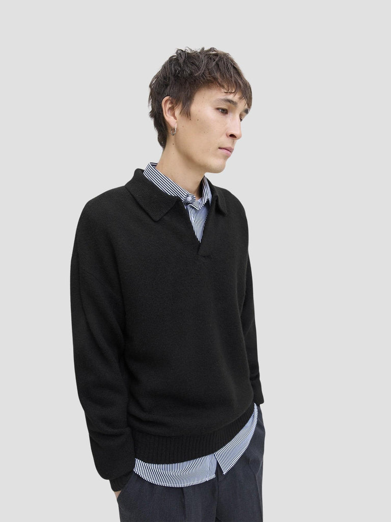 JJSOHO OLLIE KNIT SPLIT NECK LN 12279214 BLACK JACK&JONES 