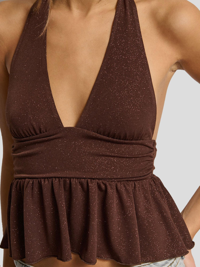 TOP GLITTERATO CON BALZA ASTRA-LX FANGO SUITE BENEDICT 