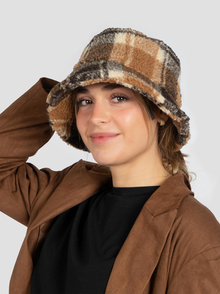 CHECK TEDDY CAP017 BEIGE BROWN GROOVE 