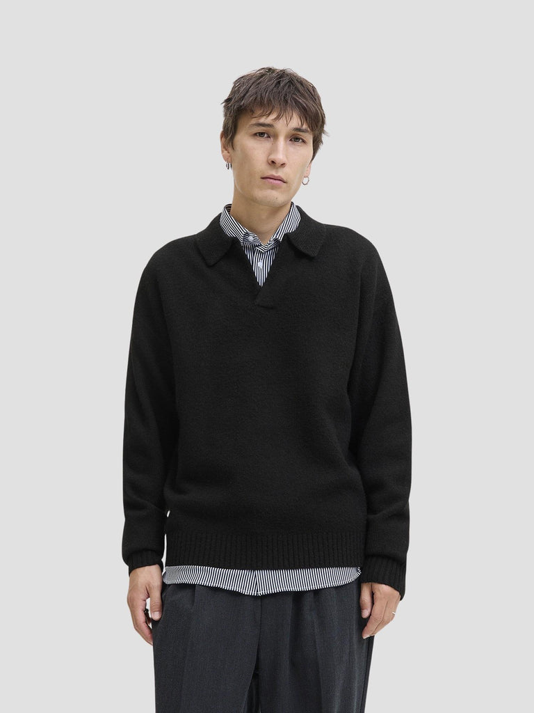 JJSOHO OLLIE KNIT SPLIT NECK LN 12279214 BLACK JACK&JONES 