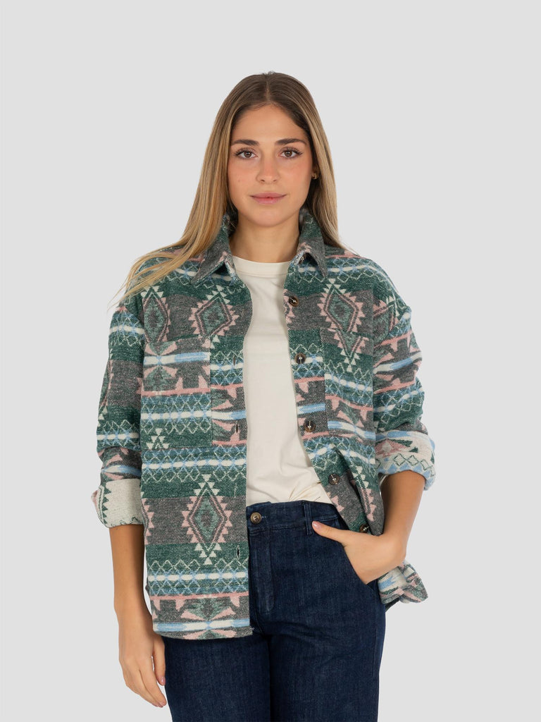 TRIBALE TASCHE FRONTALI FLANELLA MEDIA SHIRT016W VERDE ROSA GROOVE 