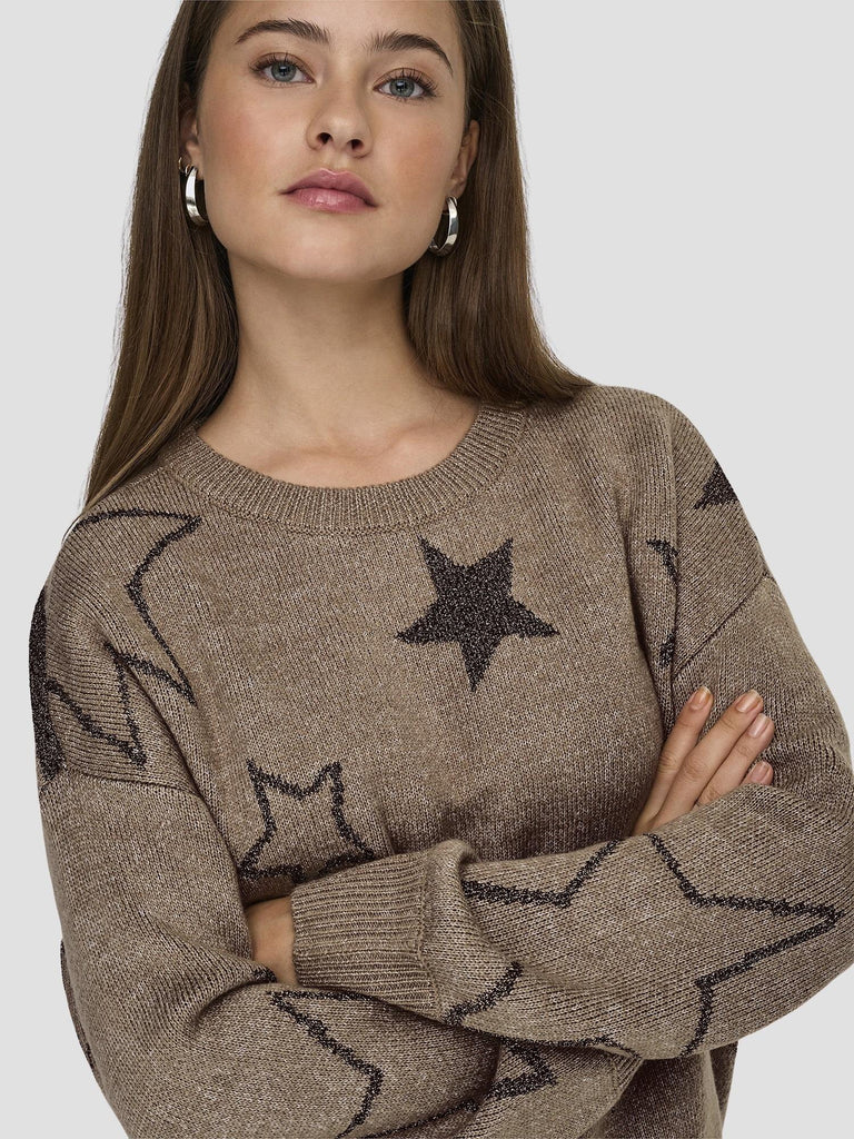 ONLROSIE LS O-NECK GLITTER KNT 15328250 COCOA CREME ONLY 