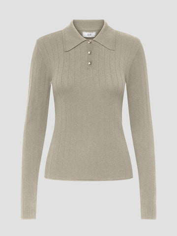 JDYKATE L/S POLO PULLOVER KNT 15355672 SANDSHELL JACQUELINE DE YONG 