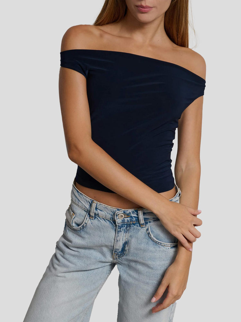 TOP SCOLLO CAPPUCCIO GIUSY BLU NAVY SUITE BENEDICT 