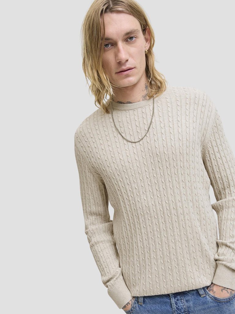 JJEEMIL KNIT CABLE CREW NECK NOOS 12278785 OATMEAL JACK&JONES 