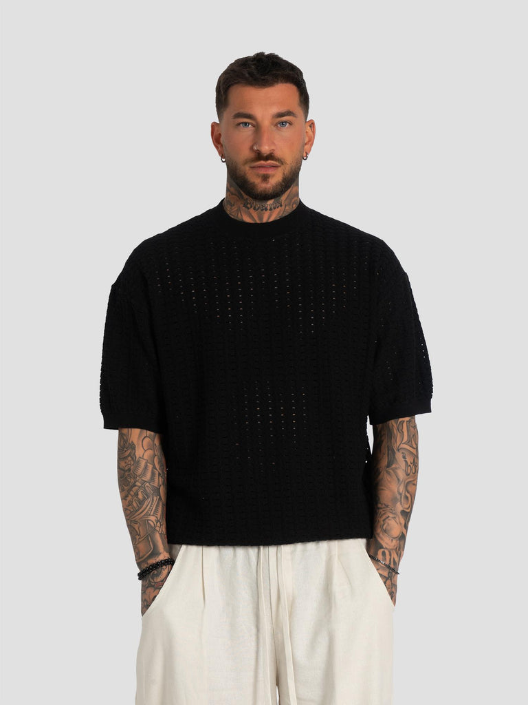 COTONE MEZZA MANICA LAVORATO MAGLIA W85882 BLACK GROOVE 