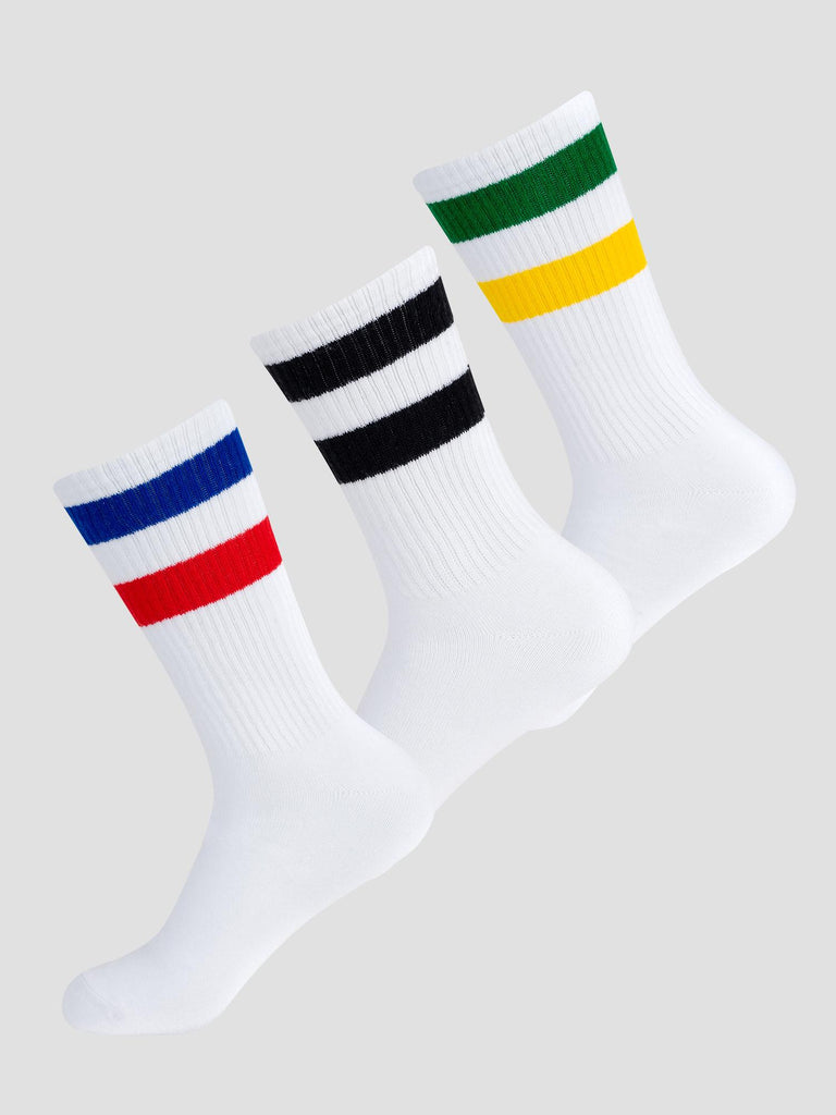 3PCS CREW SOCKS GRO1016 WHI BLU GRE GROOVE 