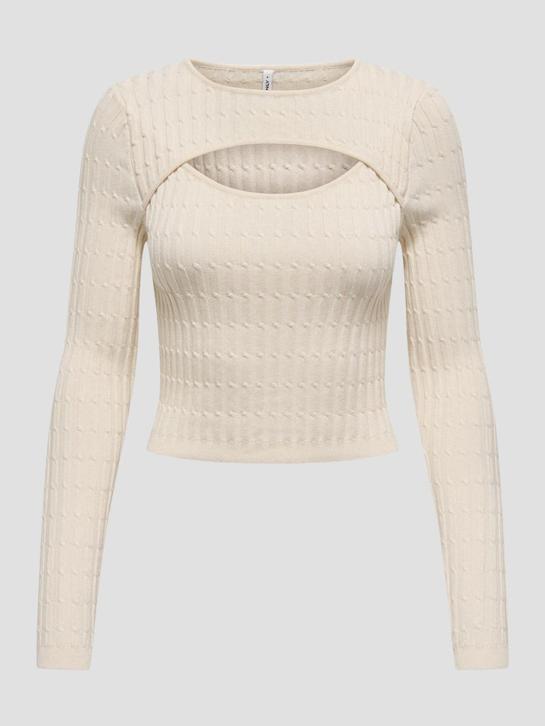 ONLMEDDI LS CABLE CROP O-NECK CC KNT 15339582 BIRCH ONLY 