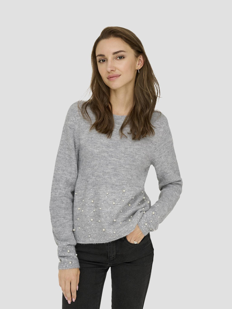 JDYPEARL L/S O-NECK PEARL PULLOVER KNT 15351912 LIGHT GREY MELANGE JACQUELINE DE YONG 