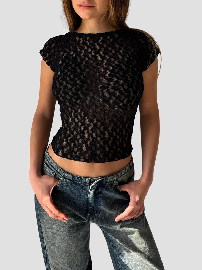 TOP IN PIZZO FLOREALE GIMMY NERO SUITE BENEDICT 