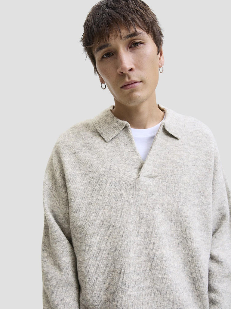 JJSOHO OLLIE KNIT SPLIT NECK LN 12279214 LIGHT GREY MELANGE JACK&JONES 