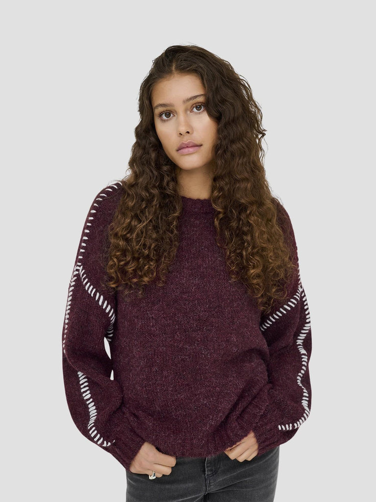 JDYZOEY LIFE L/S ON STITCH PULL KNT NOOS 15336758 MAROON BANNER JACQUELINE DE YONG 