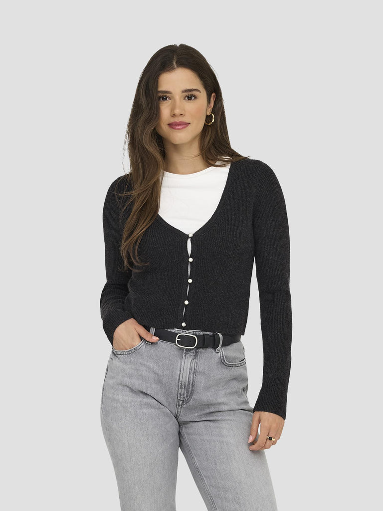 ONLRICA LIFE LS VNECK PEARLCARD KNT 15349137 DARK GREY MELANGE ONLY 