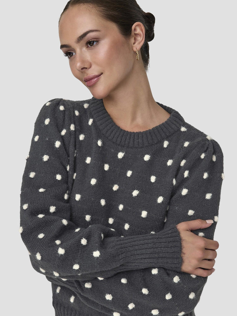 JDYSIGRID LIFE L/S ON PUFF PULL KNT NOOS 15304813 DARK GREY MELANGE JACQUELINE DE YONG 