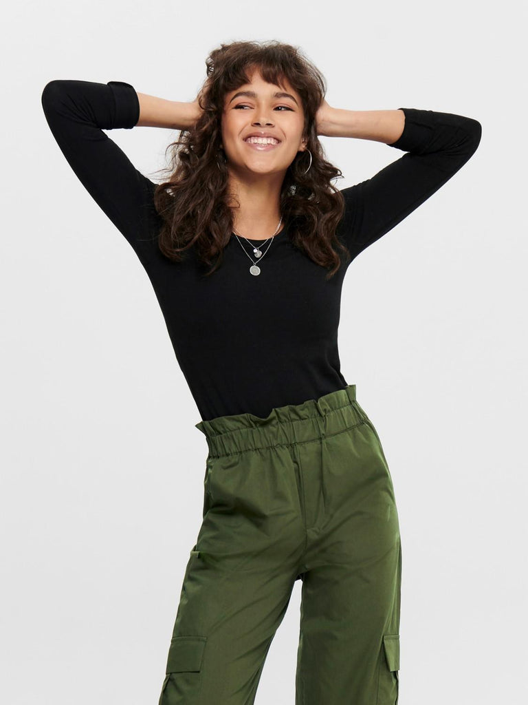LIVE LOVE L/S O-NECK TOP NOOS JRS 15204712 BLACK ONLY 
