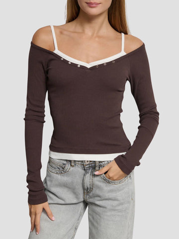 TOP DOUBLE LAYER GAPPER BROWN-OFFWH SUITE BENEDICT 