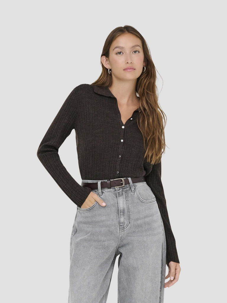 ONLTHEA LS BUTTON POLO CARDIGAN KNT 15353029 CHOCOLATE TORTE ONLY 