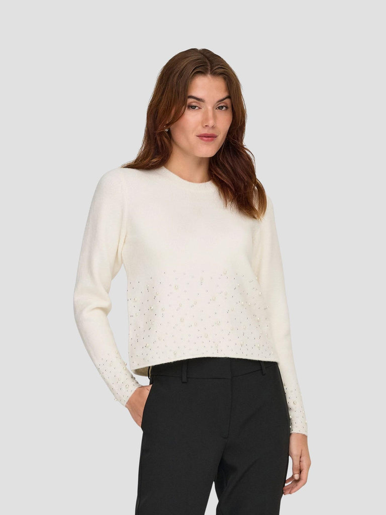 JDYPEARL L/S O-NECK PEARL PULLOVER KNT 15351912 WHITE JACQUELINE DE YONG 