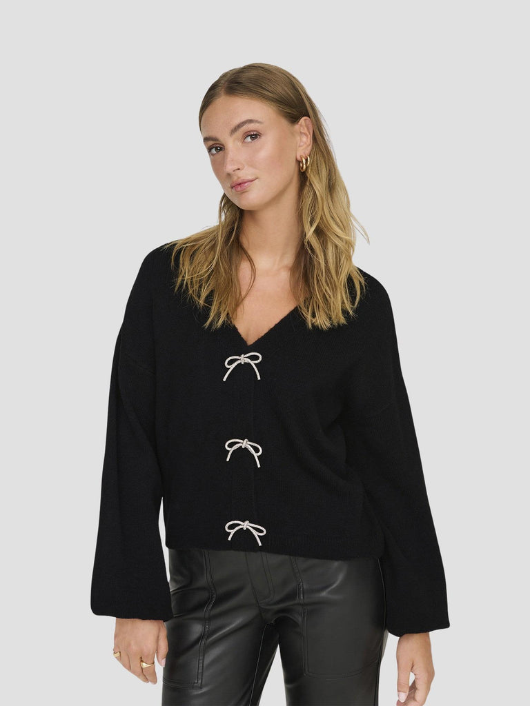 ONLDONNA LS BOW V-NECK KNT 15343634 BLACK ONLY 