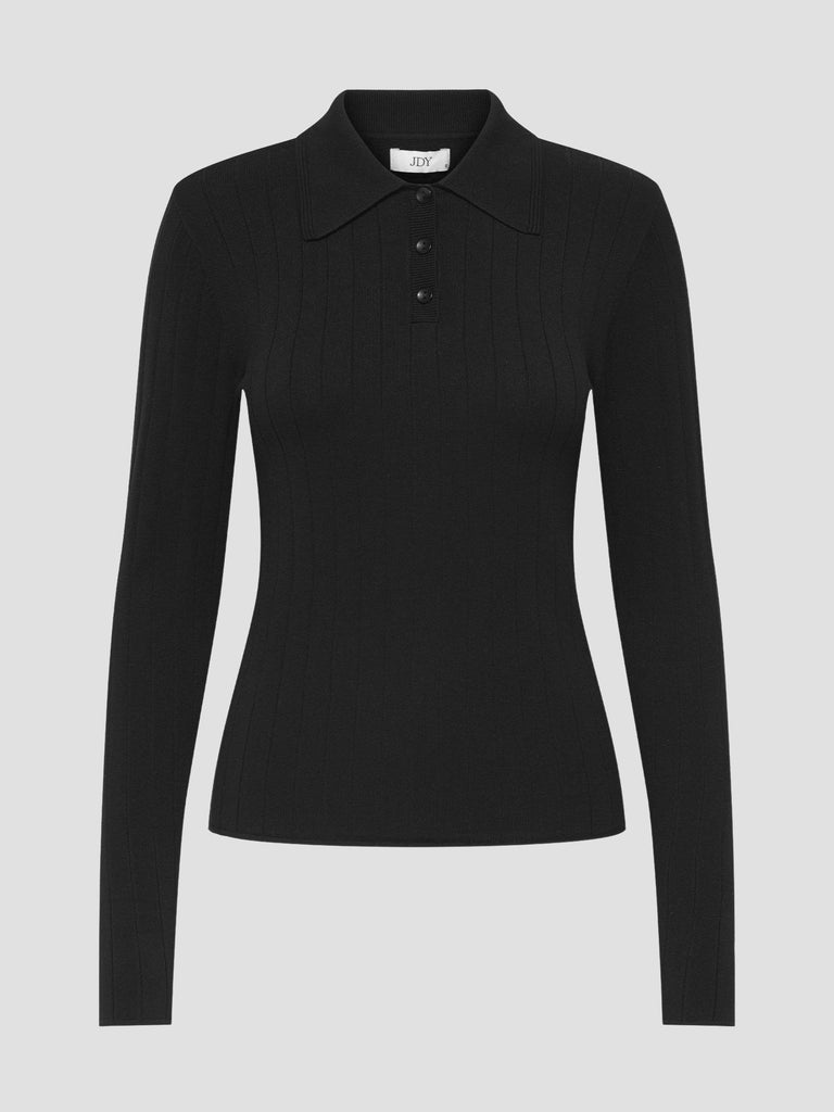 JDYKATE L/S POLO PULLOVER KNT 15355672 BLACK JACQUELINE DE YONG 