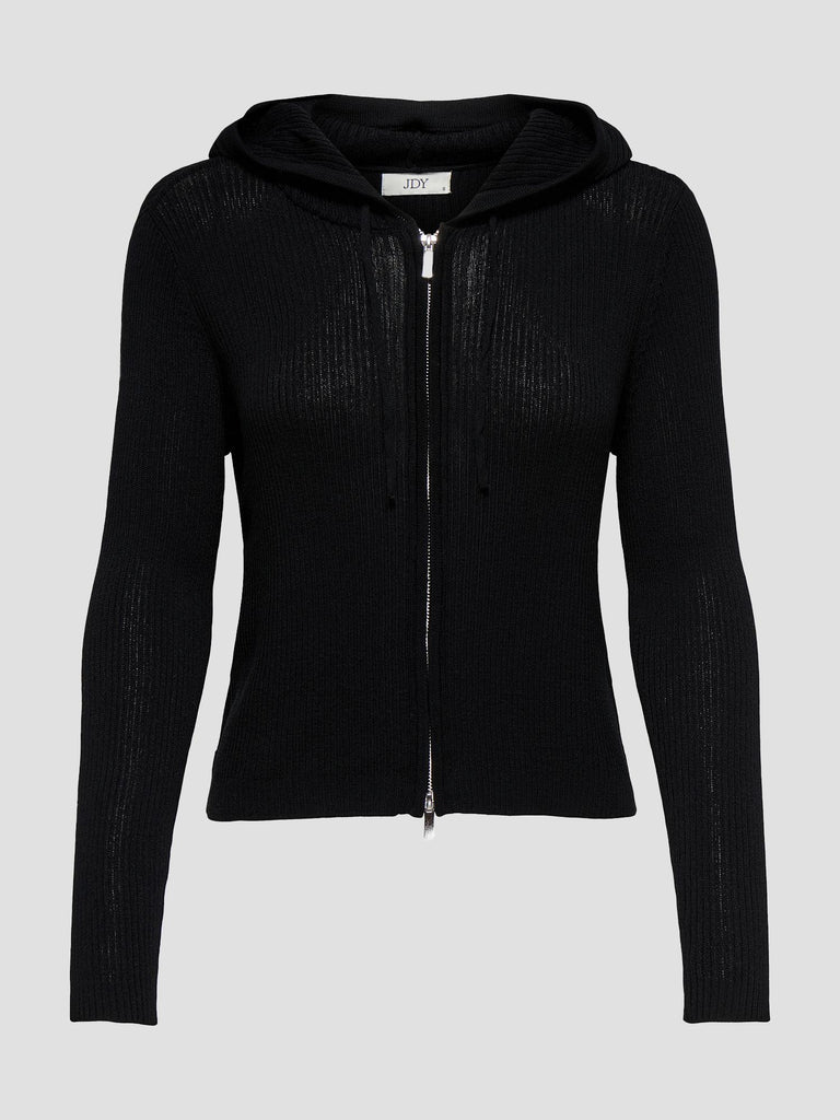 JDYLOUISE L/S HOOD ZIP CARDIGAN KNT 15354081 BLACK JACQUELINE DE YONG 