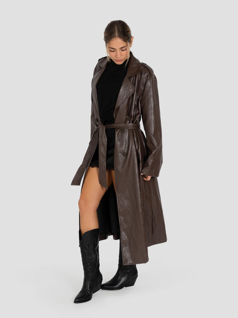 TRENCH LUNGO ECOPELLE LUCIDO GI127 MARRONE GROOVE 