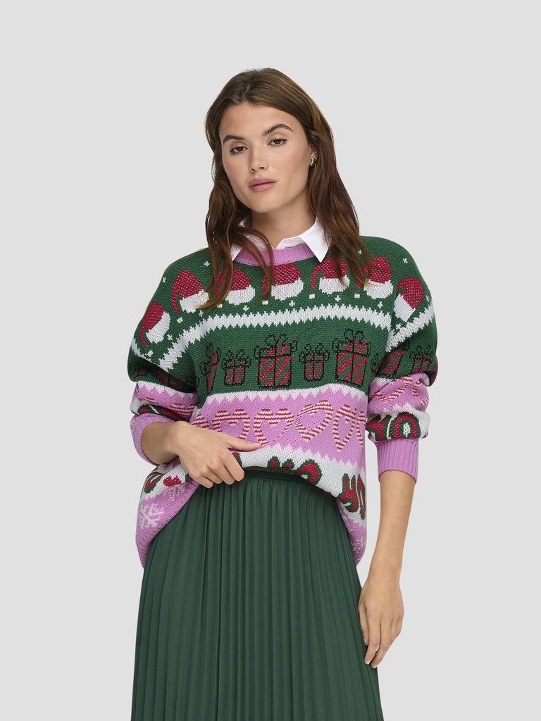 ONLXMAS HOHO LS PULLOVER KNT 15354974 FUCHSIA PINK ONLY 