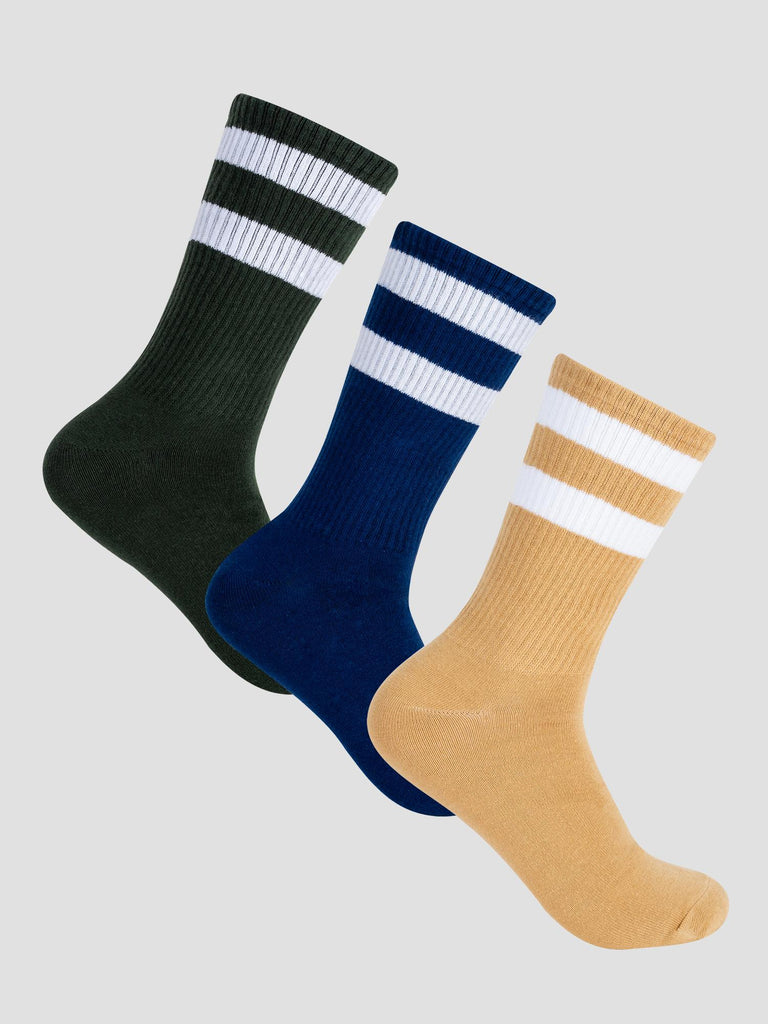 3PCS CREW SOCKS GRO1016 ROYL GRE BEI GROOVE 